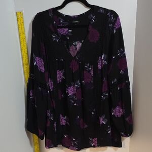 Torrid Black and Purple Floral Blouse